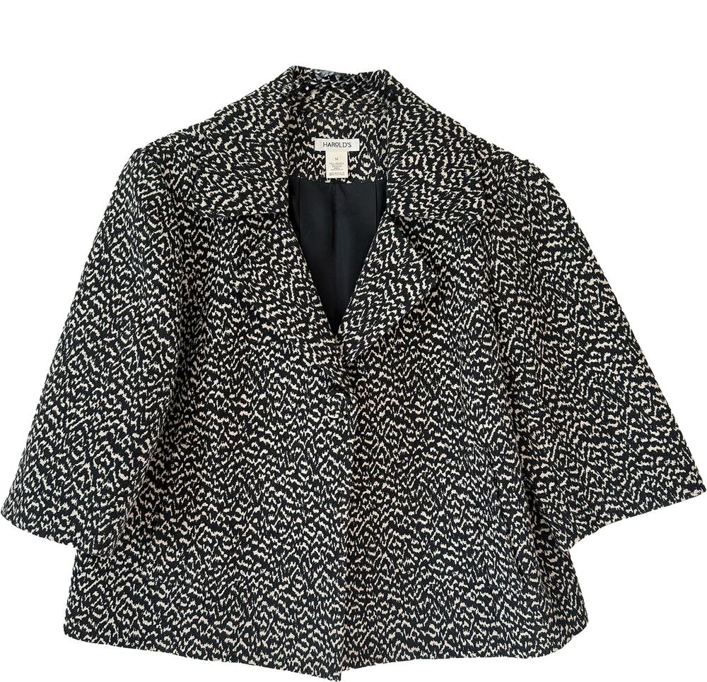 Vintage Women's Double-Breasted Blazer Swing Jacket by Harold's Black/Beige 12
